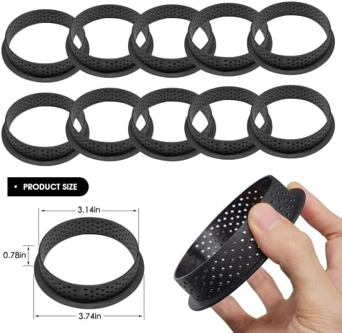 Scoutteemo 10Pcs Perforated Tart Ring Baking Rings Cake Mold Mousse Round-Shape Tart Ring Dessert Pies Decorating Tool DIY Baking Cutter Bakeware for DIY Cake Dessert Bakeware
