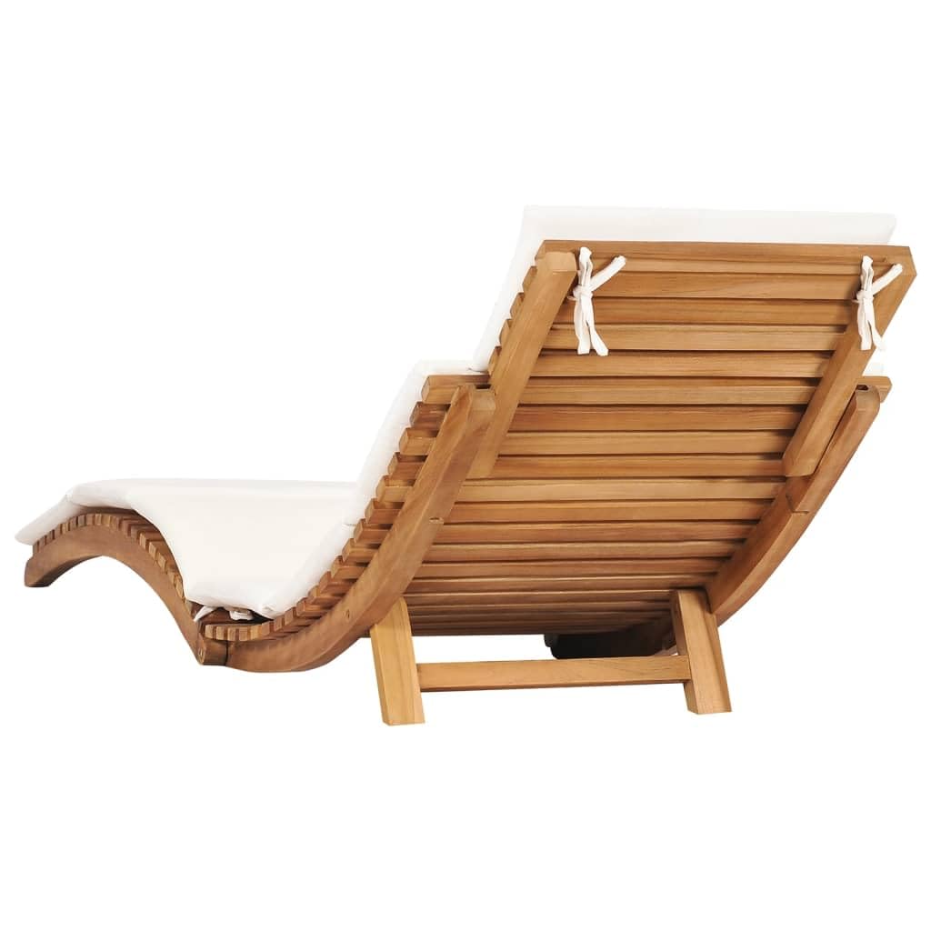 Lettini Prendisole 2 pz con Cuscini in Legno Massello di Teak per Esterno, Pieghevoli Regolabili, Letto Solarium da Giardino, Relax in Balcone o Patio, 175x50x55 cm, Bianco Crema
