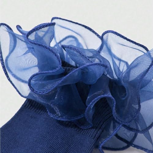 Image of Women Big Ruffle Ankle Socks Adult Double Lace Frilly Turn Cuff Dress Socks Cotton Cute Fancy Bobby Crew Socks