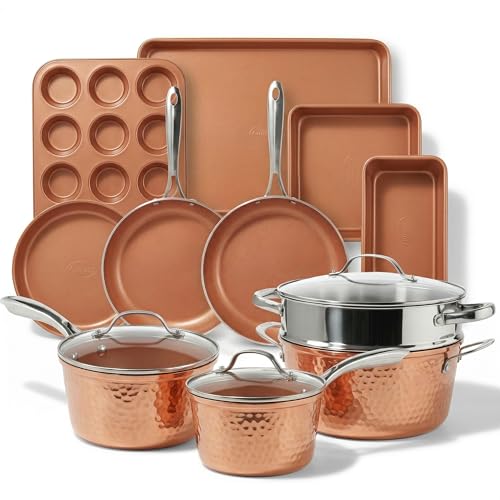 Gotham Steel Hammered 15 Pc Ceramic Cookware Set Nonstick, I...