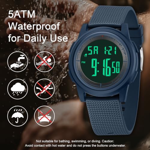 Image of HANPOSH Mens Digital Watch Ultra Thin Minimalist Sports Waterproof Outdoor LED Screen Large Face Wrist Watches for Men with Back Light Alarm Date Stopwatch