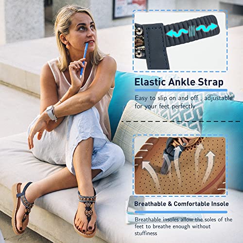Aomigoct Sandals Women Flat Shoes: Dressy Summer Bohemian Flats Shoes for Women Sandals Comfortable Ankle Strap Outdoor Walking2