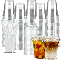 16oz (470ml) 50 Pack Reusable Party Cups with Strawless-Sip-Lids and Straws, Sturdy Takeaway Iced Coffee Cups for Weddings, Thanksgiving, Christmas, Party Smoothie Cups for Cold Drinks, Ice Water