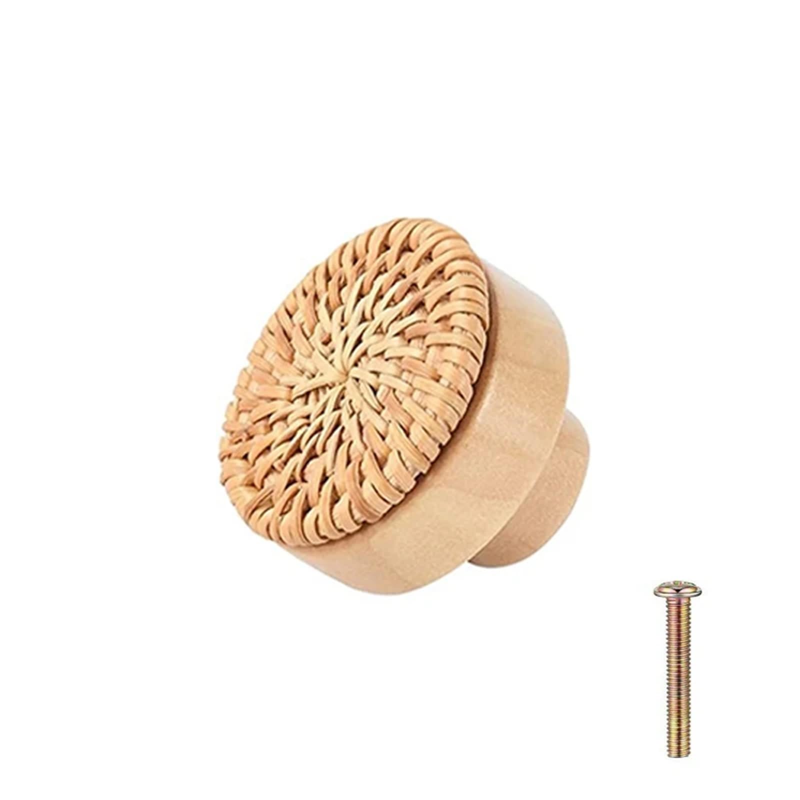 UBOHUZ 1/2/4/6/8PCS Wooden Rattan Dresser Knobs Kit Round Decorative Furniture Pull Handles Multipurpose Woven Drawer Pulls for Bedside Tables for Cupboard, Wardrobe(Yellow 1Piece)