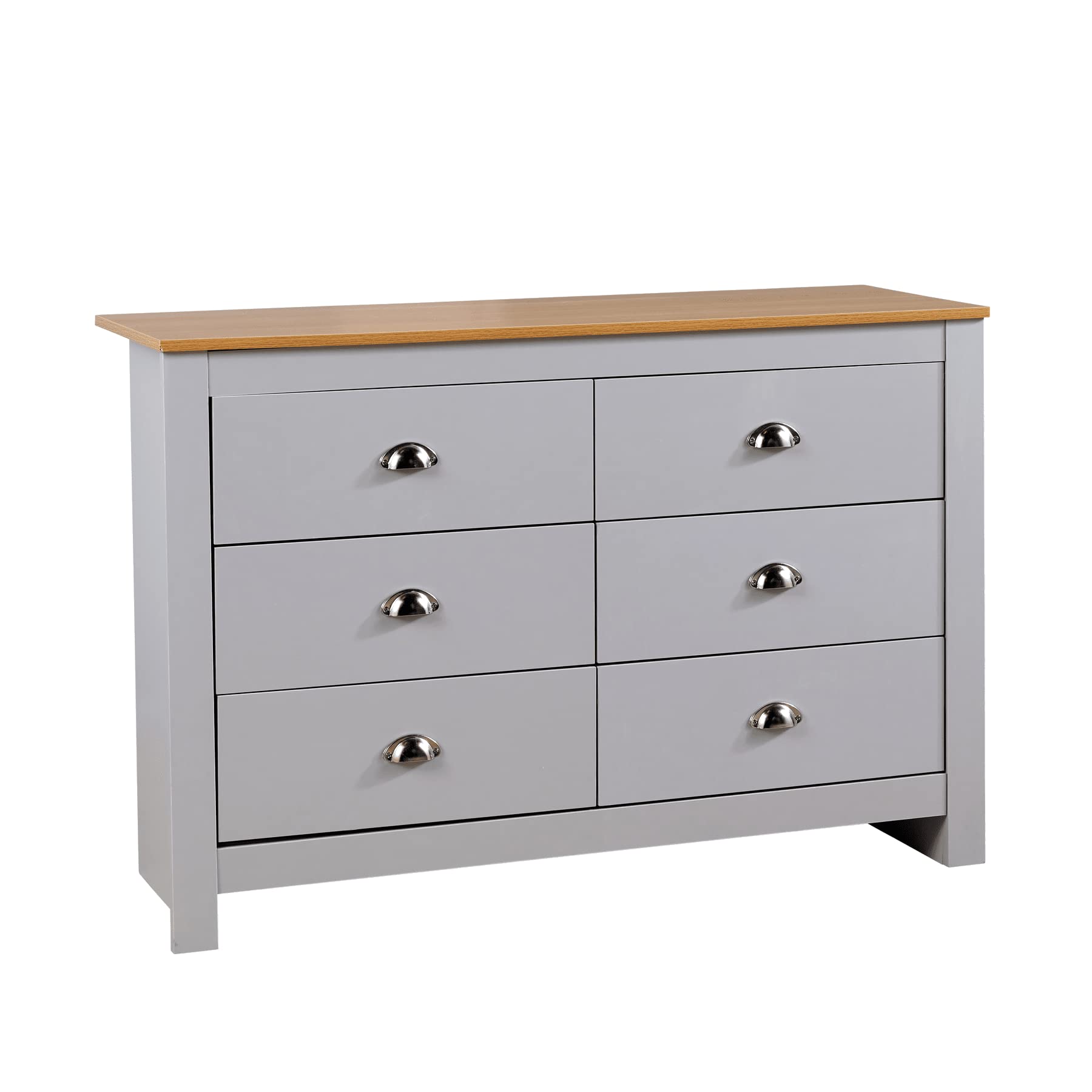 Home Source Camden Bedroom 6 Drawers Chest of Drawers Wooden Bedroom Home Furniture Clothing Storage Unit, Grey