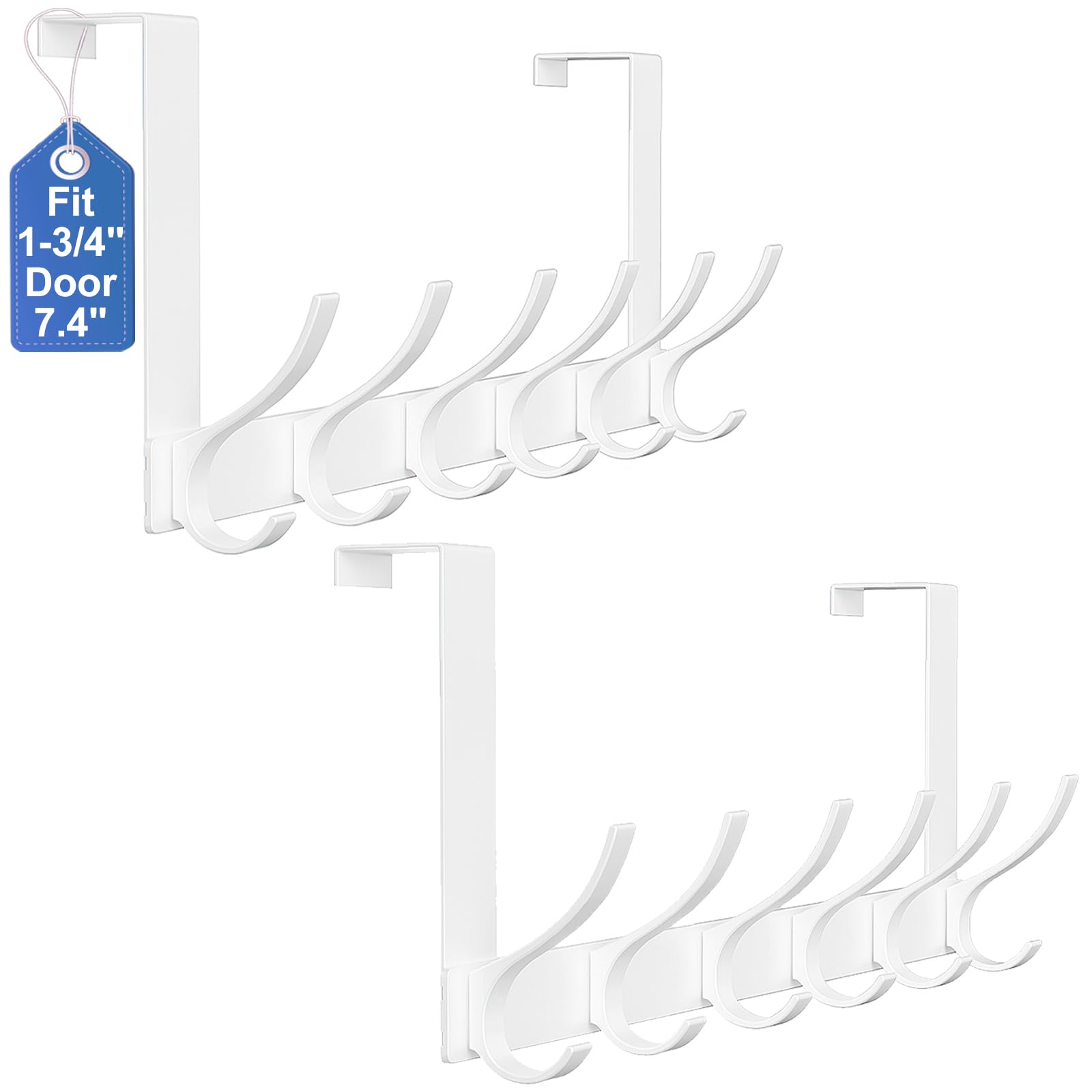 Peasulin 2 Pack Over The Door Hooks, Sturdy Door Hanger, Large Over The Door Towel Rack with 12 Hooks, Heavy Duty Easy to Install, for Bathroom,