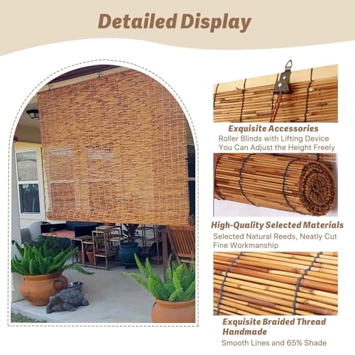 Brown Bamboo Blinds 60 90 100 120cm Wide Natural Reed Curtains Sunshade Roll Up Bamboo Shades For Patio Kitchen Roller Blind For Windows Pergola Privacy Screen Bamboo Door Curtain Outdoor Indoor - Image 5