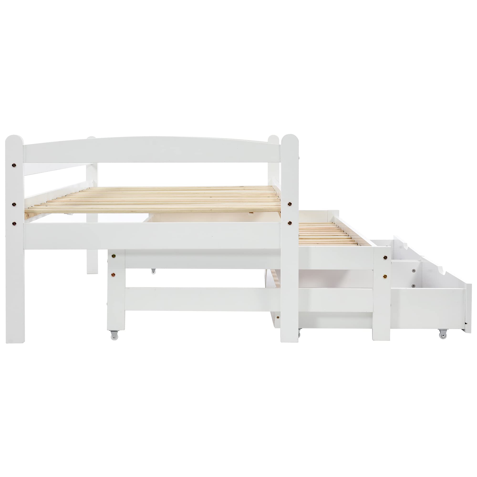 Azkoeesy Cama Infantil de 90 x 200 cm con Cama Nido, con 2 cajones, Cama de Invitados, Cama Doble, para niños y Adolescentes, Color Blanco, 29596364WAA
