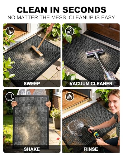 Mibao Front Door Mat Outdoor Entrance, 29.5" x 17" Heavy Duty Welcome Mat for Outdoor and Indoor, Waterproof Dirt Trapper Doormat, Super Absorbent Ind