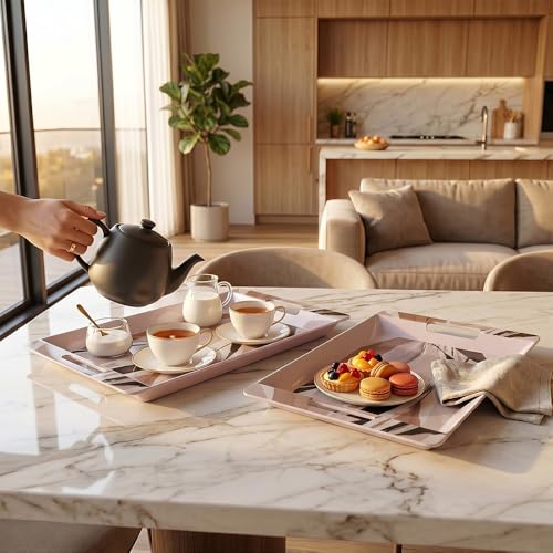 Image of U.P.C Serving Tray Set of 2 / Tray Set for Serving Premium Printed Tray for Serving /Multi-Use Serving Plate (Small, Medium)