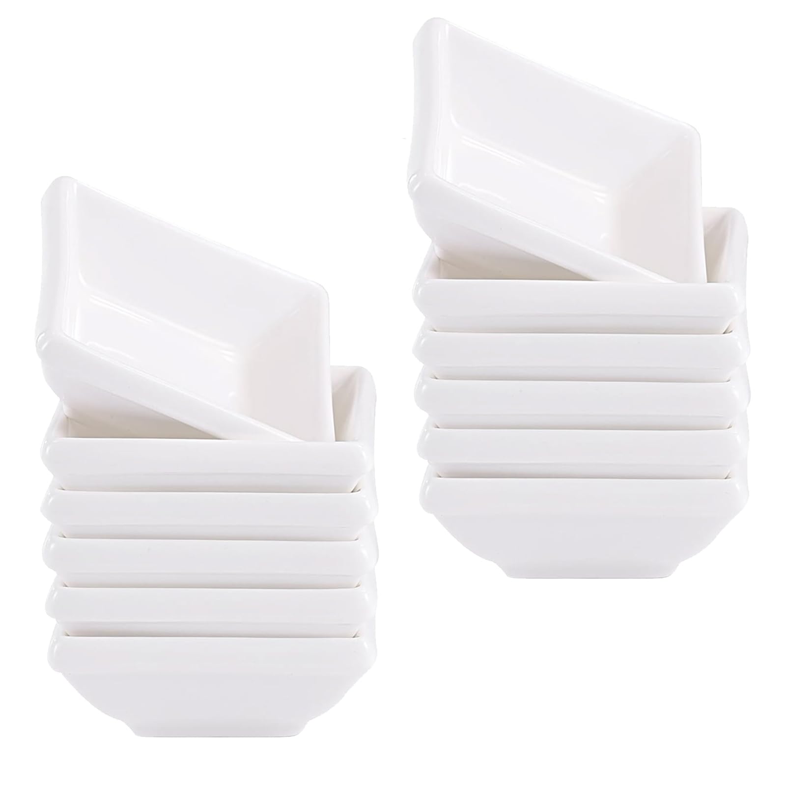 Lot De 12 Bols à Sauce Carrés - 7.5x7.5x2.8cm - Blanc - Pour Snacks, Dips, Condiments - 900ml Total
