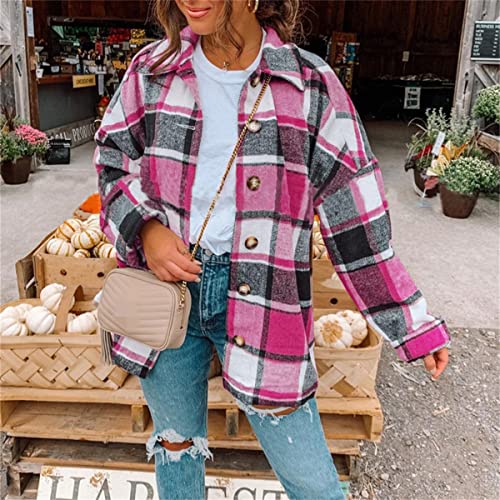 Womens Plaid Shacket Jacket Button Down Long Sleeve Plaid Shacket Casual Rolled Up Boyfriend Blouses Tops Winter Coats2