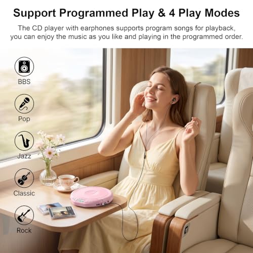 Image of Gueray Portable CD Player with Earphones CD Player for Car | CD Dsicman with Anti-Skip Shockproof with LCD Display Support PROG Memory Repeat Function