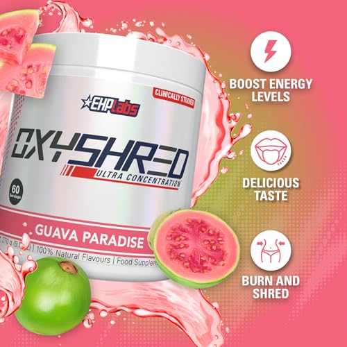 EHP Labs OxyShred Pre Workout Powder & Shredding Supplement - Preworkout Powder with L Glutamine & Acetyl L Carnitine, Energy Boost Drink - Guava Paradise, 60 Servings - Image 4