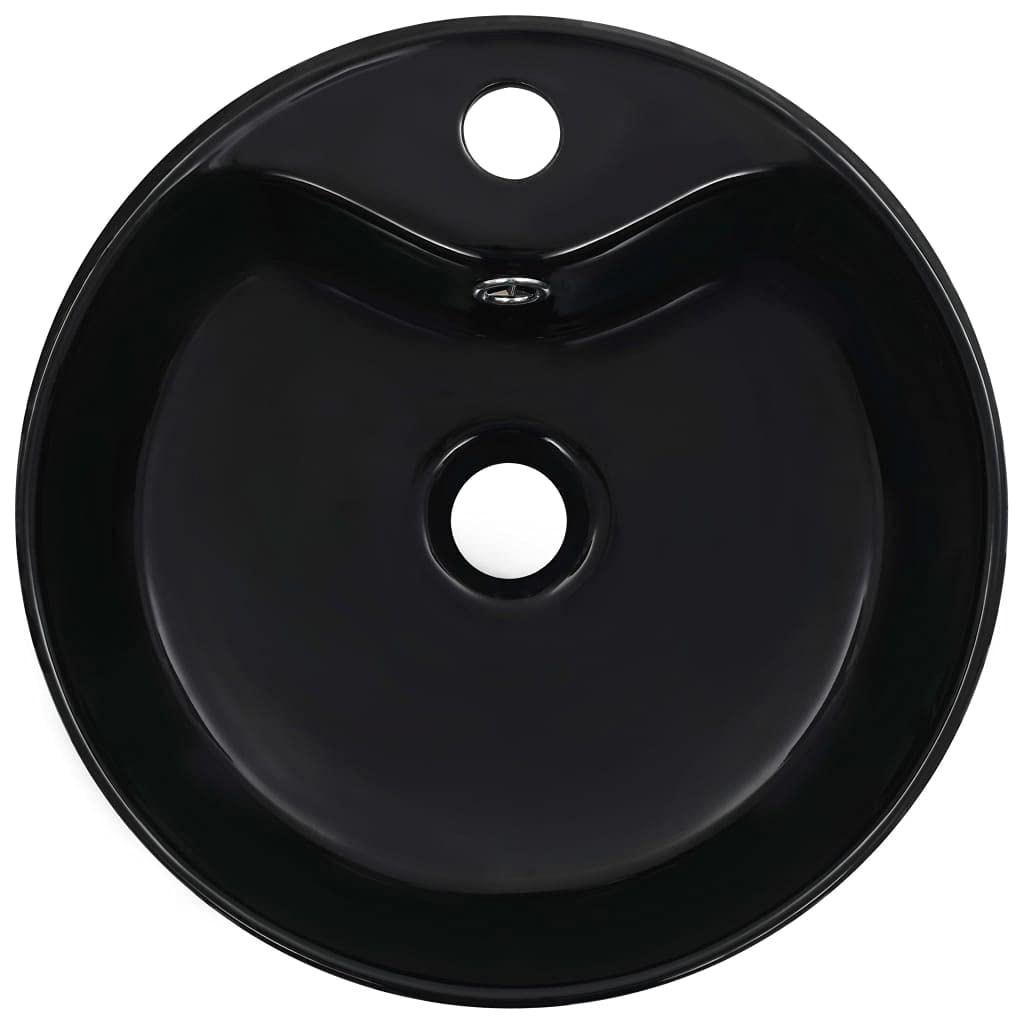 vidaXL Lavandino con Troppopieno Rotondo Moderno Elegante Lavello Lavabo Arredo Bagno Sanitari 36x13 cm in Ceramica Nero