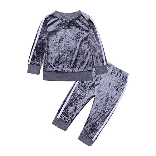 Image of Mary ye 2Pcs Fashion Toddler Baby Girl Velvet Sweatshirt Tops Pant Set Tracksuit