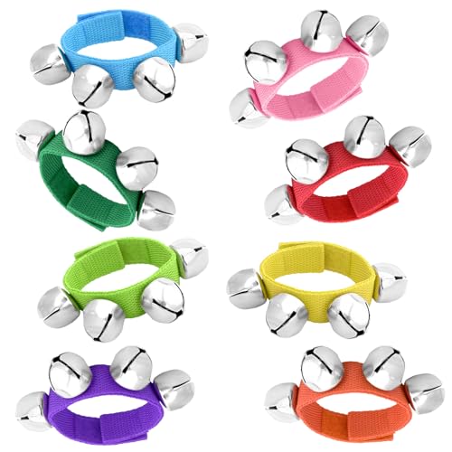 NACHLYNN 8 Pcs Christmas Wrist Bells Bracelet Sleigh Jingle Bells Suitable for Party Musical Instrument Birthday Favors (Assorted Colors)