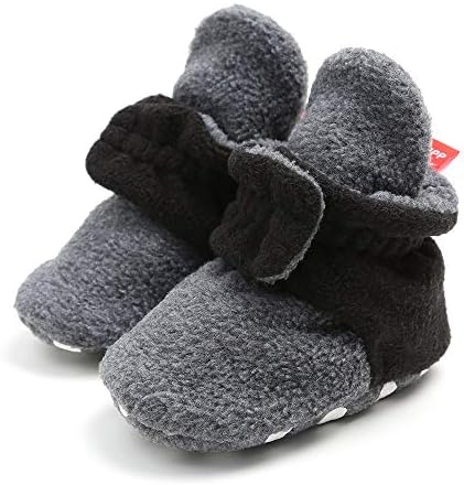 CARREAN Baby Boys Girls Cotton Booties Non Skid Soft Sock Boots Infant Crib Slippers Newborn First Walker Shoes Dark Gray 13CM