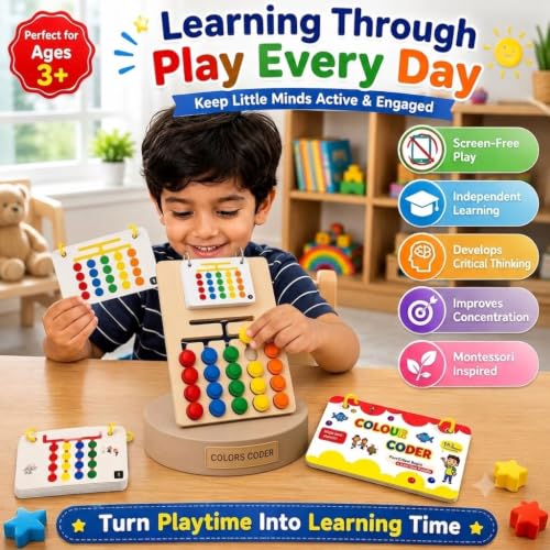 Image of Sky Tech Colour Coder Wooden Game Montessori Slide Puzzle Color Pattern Matching Wooden Puzzle Learning Toys Logic Brain Game for Kids 4-8 Years Birthday Gift for Boys & Girls Educational Activity