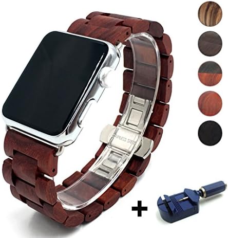 Seoaura Compatible for Apple Watch Band 41mm 38mm 40mm, Natural Handmade Wooden Replacement iWatch Series 8 7 6 5 4 3 2 1 SE Sports Strap Wristband - Link Remover as a Gift (Redwood, 41mm/38mm/40mm)