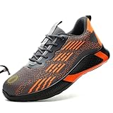 Woflebel Sicherheitsschuhe Herren Arbeitsschuhe Damen Anti-Piercing Arbeitsturnschuhe Gemütlich Stahlkappenschuhe Anti-Piercing Arbeitsturnschuhe Schwarz Orange 43