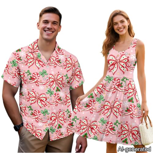 Image of Dreaweet Summer Dresses for Women A-Line Sleeveless Flowy Sun Dresses,Men's Casual Button-Down Shirts,Couple Matching Outfits