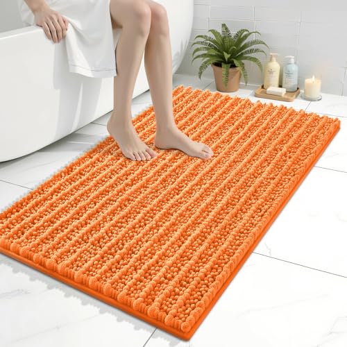 Image of Arotive Luxury Bathroom Rugs 36x24, Extra Soft Thick Absorbent Shaggy Chenille Bath Rugs, Machine Wash Dry, Bath Mats for Bathroom Floor, Tub and Shower, Home Decor Accessories, Orange