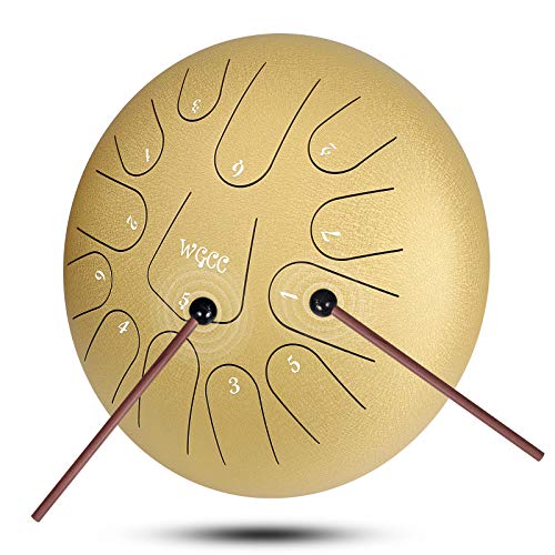 Steel Tongue Drum, 13 Notes 12 inches Hand Tongue Drum Percussion Instrument Lotus Pan Drum with Drum Mallets Carry Bag (Gold)