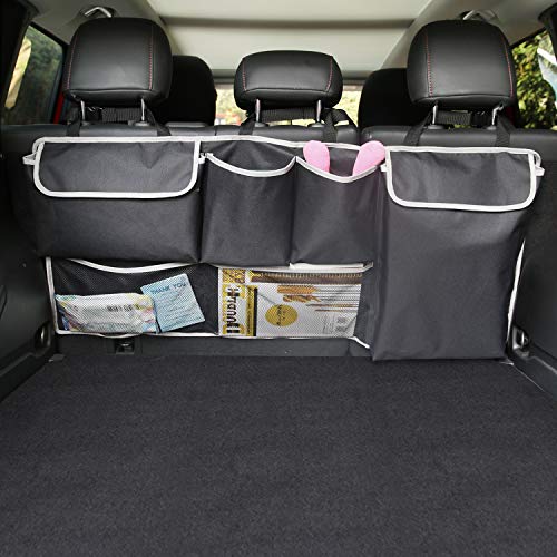 DKIIGAME Trunk Organizer for Suv Groceries,Auto Van Minivan Family Car Trunk Organizer,Seat Back Storage Bag - 39.5 x 18 inch Will Provides More Storage Trunk Space (Black)