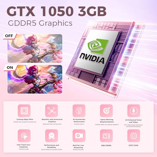 Image of Mini PC, Intel Core i7-8750H(8C /16T up to 4.1GHz), GeForce GTX 1050 3G Discrete Graphics Mini Computer with RGB Lights, 16GB DDR4 RAM, 512 NVMe SSD, 2X HDMI + Type- C, WiFi6 BT5.2, Win 11 Pro, White