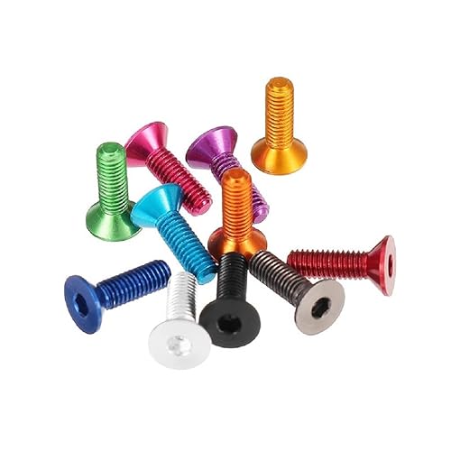 Miniatura 3 de 20 tornillos planos M3 7075 Tornillos Allen de aleación de aluminio Tornillos hexagonales Tornillos de cabeza plana (negro, 0.394 in)