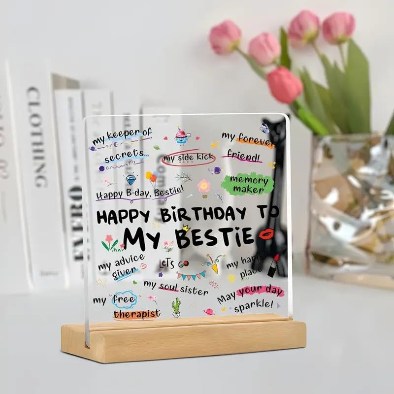 Image of Bs amor Best Friend Birthday Gift Acrylic Plaque Incredible Gifts India Personalized Wooden Happy Birthday Frame For Him and Her Women 5x4 inch