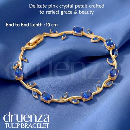 Image of druenza Tulip Bracelet for Women Stylish | Gold Plated Floral Crystal Jewellery | Elegant Adjustable Chain Bracelet for Girls Stylish | Trendy Daily Wear Party Jewelry Gift for Women & Girls
