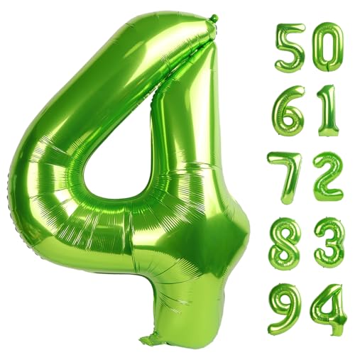 Image of Light Green 4 Balloon, Number Balloons 40 Inch, 4th Birthday Decorations Four Large Numbers for Party Decor, Number 4 Balloon