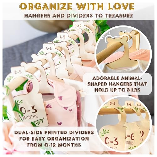 Image of Wooden Baby Shower Crate Closet with Clothes Hangers & Dividers, Large Gift Basket for Boys & Girls, Wood Box Storage & Display with Handles & Ivy Garland, Welcome Gifts for New Parents.