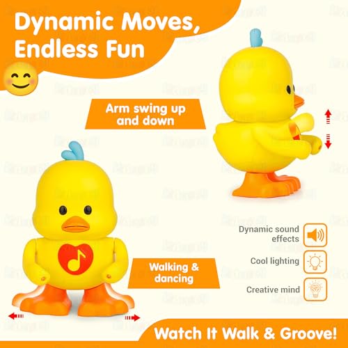 Image of Kidology Musical Dancing Duck Toy with Lights & Music for Kids| Interactive Walking & Moving Duck Toy | Battery Operated Light & Sound Toy | Activity & Sensory Play Toy | Gift for Boys & Girls