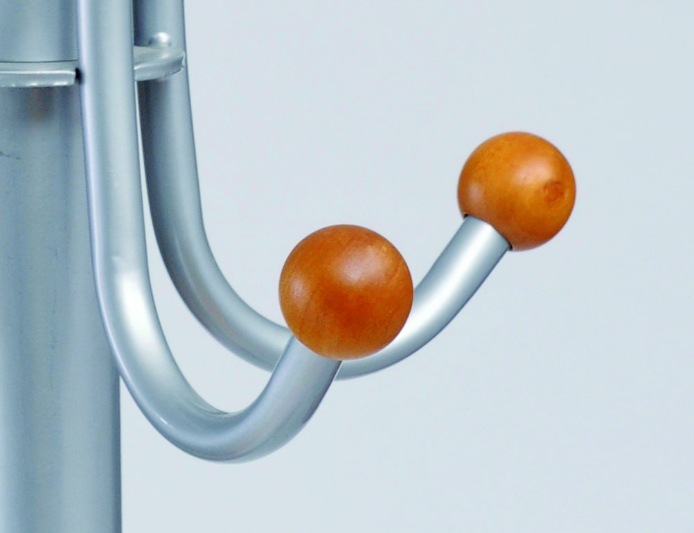 Alba - Porte Manteau sur Pied - Métal et Bois - Porte Parapluies - 4 Doubles Patères - Base Stable Lestée - Montage Facile - Gris - Idéal Bureau et Entrée Maison - PMVIENA