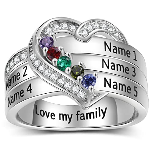 Personalized Mothers Rings Birthstones Rings for Women with 1-8 Names Sterling Silver Promise Ring for Her Gifts for Mom Wife Grandma Nana Birthday Anniversary Christmas