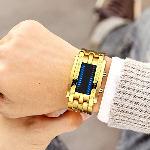 Gosasa Men's Digital Watch Binary Time LED Display 50M Waterproof Alloy Band Creative Sport Army Wristwatches2