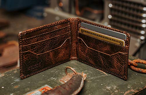 House of Jack Co. Deacon Bifold Money Clip Wallet for Men, Front Pocket Card Holder with Exterior ID Window, Full Grain Cowhide Leather Wallet, Brown2