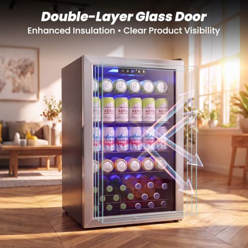 Image of 20 inch Beverage Refrigerator Cooler, 3.4 Cu. Ft. Drink Fridge with Glass Door