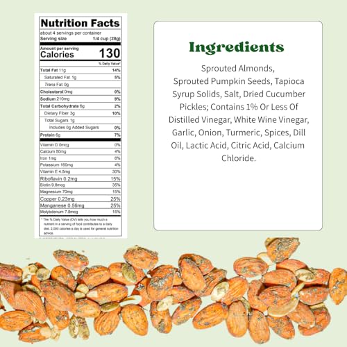 Image of Daily Crunch Sprouted Almonds and Dehydrated nuts for a Unique Crunch, Keto Friendly, Non-GMO Zero Seed Oils, Gluten Free, 4oz (6 Pack, Dill Pickle)