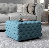 Joveco Ottoman Bench Square Tufted Velvet Stool Coffee Table for Living Room, Blue