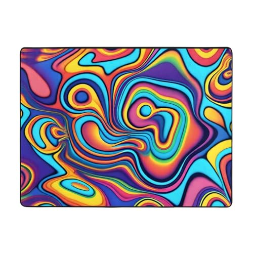 WZYWHJ Area Rugs,Living Room Floor Mats Runner Rug Non-Skip Nursery Mat Playing Carpet 63 x 48 inch Psychedelic Colors Printing