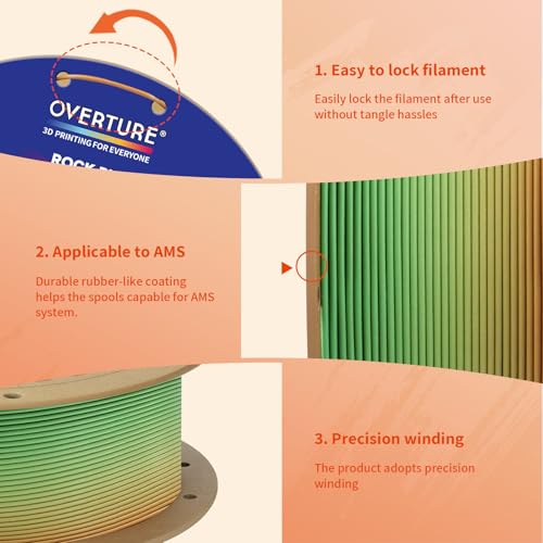 Image of OVERTURE Rock PLA Filament 1.75mm, Marble PLA 3D Printer Filament 1kg Spool (2.2lbs), Dimensional Accuracy + /- 0.02 mm, Fit Most FDM Printer (Rock Rainbow)