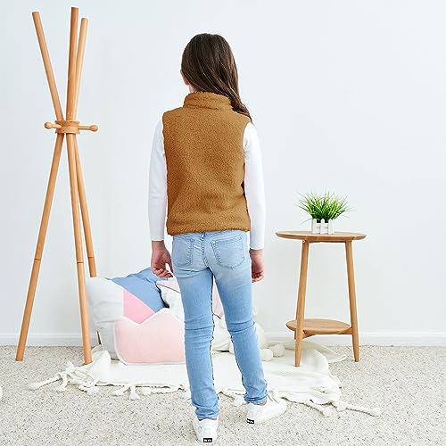 Image of JESKIDS Girls' Boys Sherpa Fleece Vest Outwear Lightweight Solid Color Cute Jacket with Pockets 2-11 Years
