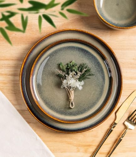 Image of TheTerra Ceramic Dinnerware Sets for 8, 24 Pieces Porcelain Lightweight Plates and Bowls Sets, Scratch Resistant Dish Set, Oven & Microwave & Dishwasher Safe, Coffee Bean
