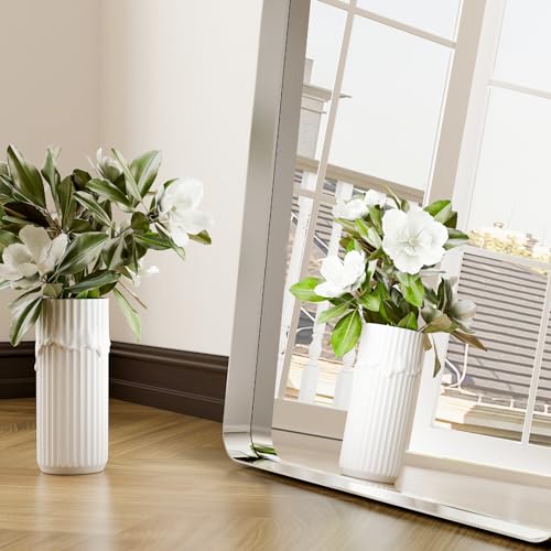 71"x30" Large Arched Full Length Floor Standing Mirror with Rounded Corners, Aluminum Alloy Frame for Wall Hanging or Home Decor, Silver