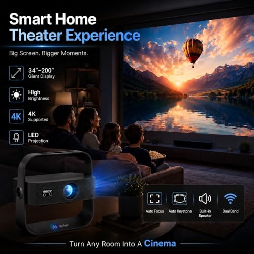 Image of Maizic Smarthome Lumora Native 1080P FHD Smart AI Projector | Fully Automatic Auto Focus & Keystone | 15000 Lumens | Android Projector with HDMI ARC & BT Voice Remote | Portable Home Theater (Black)