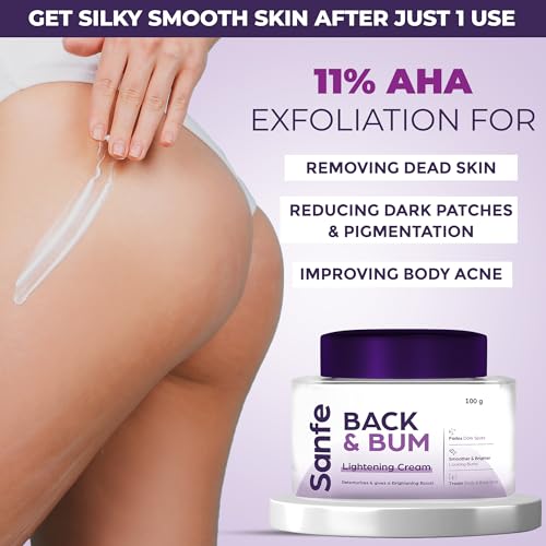 Sanfe Back & Bum Cream for Dark Spots and Body Acne | Glycolic Acid, Lactic Acid & Urea | 11% AHA & Maximum Exfoliation | Remove Dead Skin for Women | 100gm - Image 5